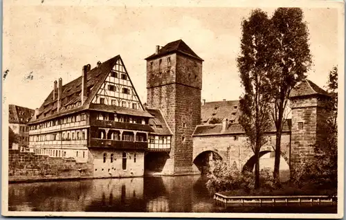 42331 - Deutschland - Nürnberg , Henkersteg mit Weinstadel , Bahnpost-Stempel - gelaufen 1927