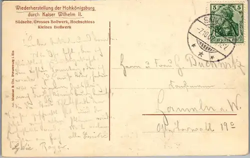 42398 - Deutschland - Hohkönigsburg , Elsass , Südseite , Gr. Bollwerk , Hochschloss , Kl. Bollwerk - gelaufen 1907