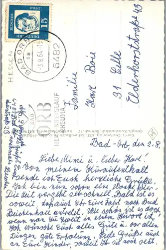 42423 - Deutschland - Bad Orb , Kirche , Kleines Haus , Brunnen , Mehrbildkarte - gelaufen 1964