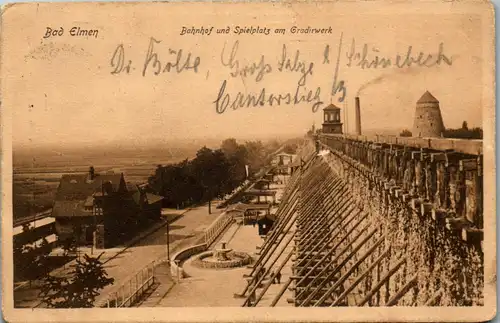 42440 - Deutschland - Bad Elmen , Bahnhof und Spielplatz am Gradirwerk - gelaufen 1905