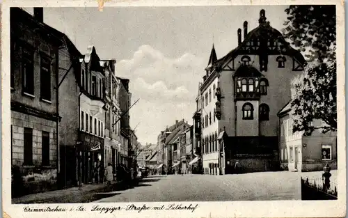 42457 - Deutschland - Crimmitschau , i. Sachsen , Leipziger Straße mit Lutherhof - gelaufen 1948