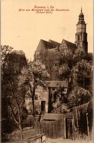 42458 - Deutschland - Kamenz , i. Sa. , Blick vom Herrentale nach der Hauptkirche - gelaufen