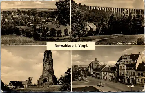 42466 - Deutschland - Netzschkau , i. Vogtl. , Markt , Kuhberg , Göltzschtalbrücke - gelaufen 1956