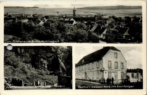 42506 - Deutschland - Rothenschirmbach , Roter Sandsteinbruch Betrieb v. Karl Pfautsch , Gasthof z. Weissen Roß - gelaufen 1943