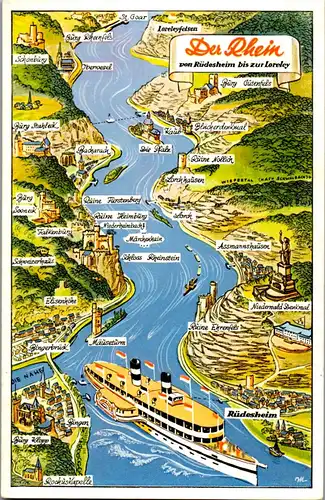 42614 - Deutschland - Der Rhein , von Rüdesheim bis zur Loreley , Landkarte - nicht gelaufen