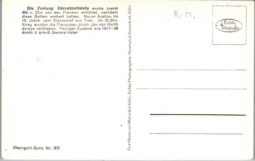 42617 - Deutschland - Ehrenbreitstein , Die Festung , Dampfer , Schiff - nicht gelaufen