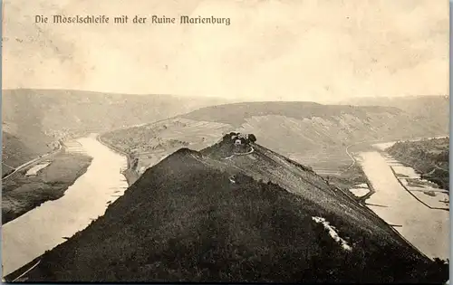 42626 - Deutschland - Mosel , Die Moselschleife mit der Ruine Marienburg - gelaufen