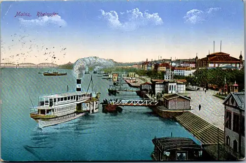 42645 - Deutschland - Mainz , Rheinufer , Dampfer , Schiff , Feldpost - gelaufen 1915