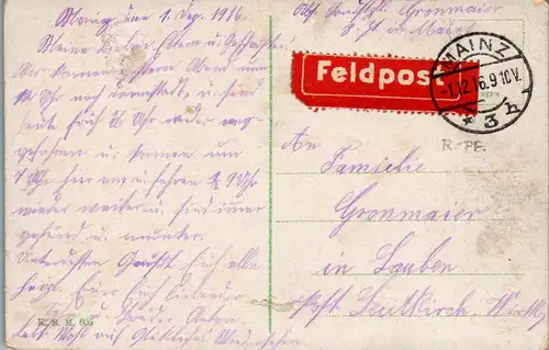 42649 - Deutschland - Mainz , Gruss aus , Mehrbildkarte , Feldpost-Marke - gelaufen 1916