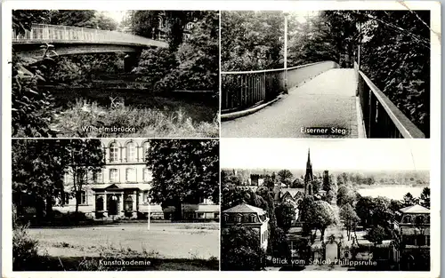 42686 - Deutschland - Hanau , Main , Eiserner Steg , Kunstakademie , Blick v. Schloss Philippsruhe - gelaufen 1956