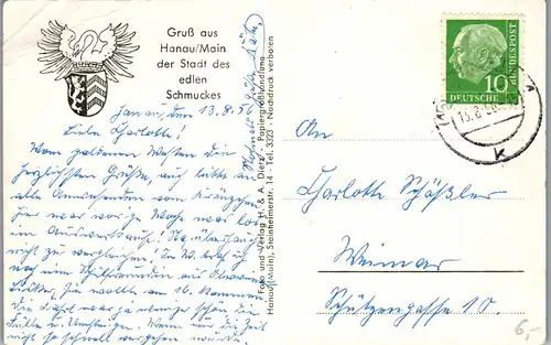 42686 - Deutschland - Hanau , Main , Eiserner Steg , Kunstakademie , Blick v. Schloss Philippsruhe - gelaufen 1956