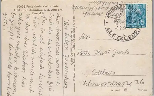 42693 - Deutschland - Arendsee , i. d. Altmark , FDGB Ferienheim Waldheim - gelaufen 1957