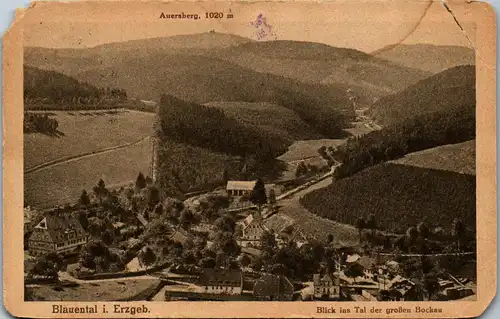 42810 - Deutschland - Blauental i. Erzgeb. , i. Erzgeb. , Blick ins Tal der großen Bockau , Auersberg , l. beschädigt - gelaufen 1922