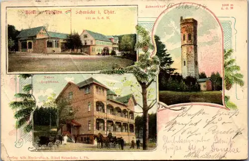 42863 - Deutschland - Schmücke , i. Thür. , Hotel , Pension , Schneekopf , Neues Logirhaus , l. beschädigt - gelaufen 1904
