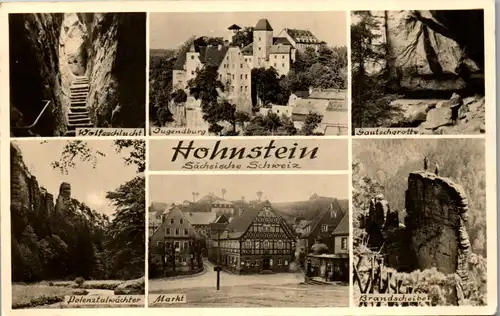 42884 - Deutschland - Hohnstein , Sä. Schweiz , Markt , Brandscheibe , Jugendburg , Mehrbildkarte - nicht gelaufen