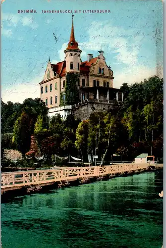 43053 - Deutschland - Grimma , Tonnenbrücke mit Gattersburg , Feldpost - gelaufen 1917