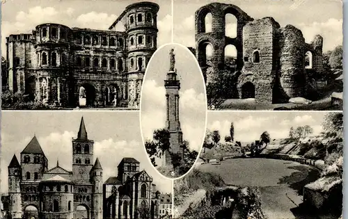 43070 - Deutschland - Trier , Porta Nigra , Amphitheater , Mariensäule , Mehrbildkarte - gelaufen 1957