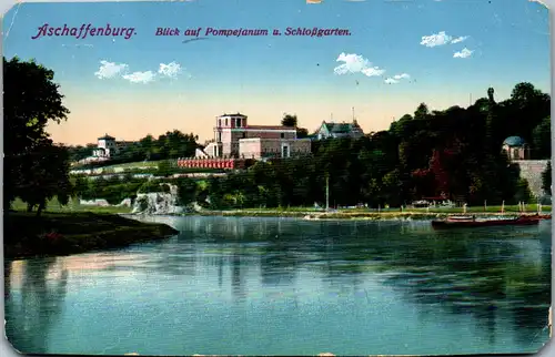 43114 - Deutschland - Aschaffenburg , Blick auf Pompejanum u. Schloßgarten - gelaufen 1914