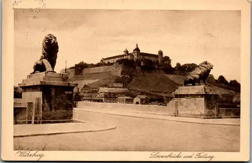 43126 - Deutschland - Würzburg , Löwenbrücke und Festung - gelaufen 1931