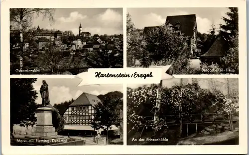 43146 - Deutschland - Hartenstein , Markt mit Fleming Denkmal , An der Prinzenhöhle , Bergarbeiter Heim - nicht gelaufen 1955