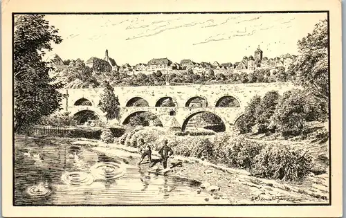 43173 - Künstlerkarte - Rothenburg ob der Tauber , Doppelbrücke signiert - nicht gelaufen