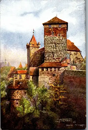 43191 - Künstlerkarte - Nürnberg , Fünfeckiger Turm , signiert - nicht gelaufen