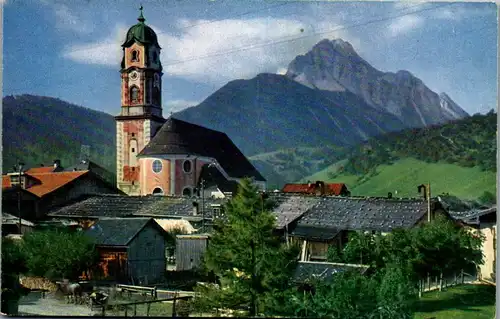 43204 - Deutschland - Mittenwald , Blick auf Kirche und Wetterstein - nicht gelaufen