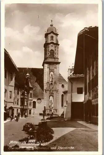 43205 - Deutschland - Mittenwald , Obermarkt mit Goethehaus und Pfarrkirche - nicht gelaufen