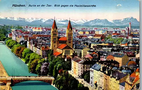 43210 - Deutschland - München , Partie an der Isar , Blick gegen die Maximilianskirche - gelaufen 1930