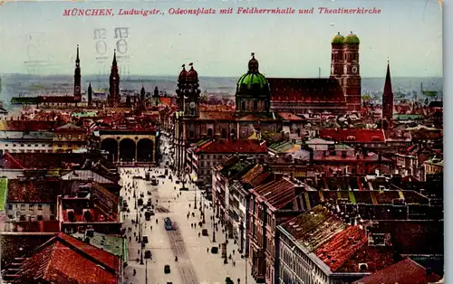 43212 - Deutschland - München , Ludwigstrasse , Odeonsplatz mit Feldherrnhalle und Theatinerkirche - gelaufen 1929