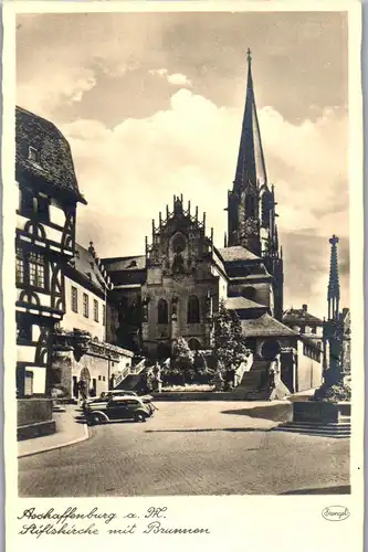 43399 - Deutschland - Aschaffenburg , Stiftskirche mit Brunnen - nicht gelaufen