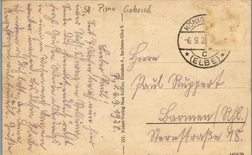 43446 - Deutschland - Papstdorf b. Königstein , Elbe , Sächs. Schweiz , Papststein , Gohrischstein - gelaufen 1928