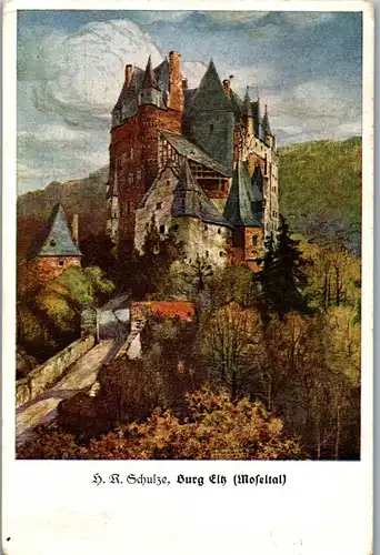 43467 - Künstlerkarte - Wierschem , Burg Elz , H. R. Schulze , Moseltal - gelaufen