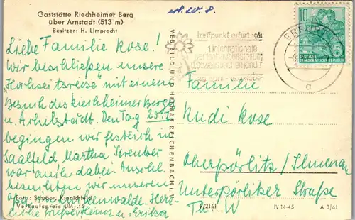 43479 - Deutschland - Arnstadt , Gaststätte Riechheimer Berg , Besitzer H. Limprecht - gelaufen