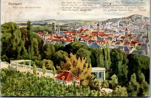 43486 - Künstlerkarte - Stuttgart , Blick von der Karlshöhe , signiert Marshall  - gelaufen 1913