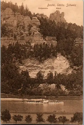 43504 - Deutschland - Bastei , Sächsische Schweiz , Tiedgenstein , Mönch , Dampfer Wettin - gelaufen 1918