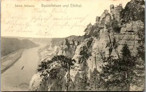 43506 - Deutschland - Bastei , Basteifelsen und Elbtal , Sächsische Schweiz - gelaufen 1903