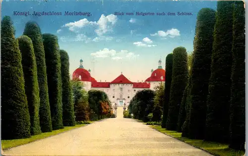 43704 - Deutschland - Moritzburg , Königliches Jagdschloss , Blick vom Hofgarten nach dem Schloss - gelaufen 1915