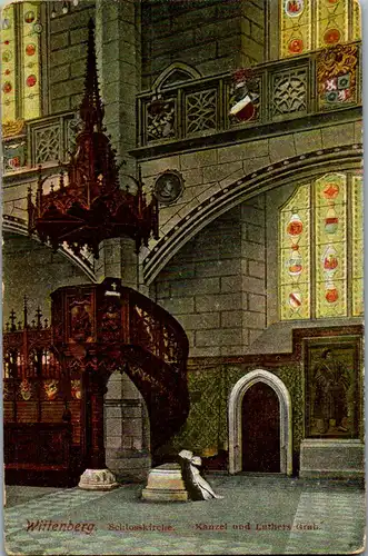 43706 - Deutschland - Wittenberg , Schlosskirche , Kanzel und Luther's Grab - gelaufen 1918