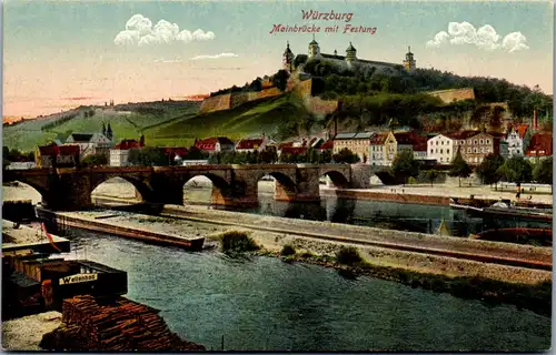 43729 - Deutschland - Würzburg , Mainbrücke mit Festung , Wellenbad - nicht gelaufen