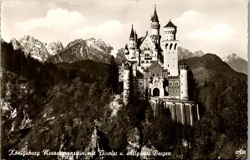 43751 - Deutschland - Neuschwanstein , Tiroler Allgäuer Berge , Königsburg , Köllespitze , Gimpel , Schlicke - gel. 1957