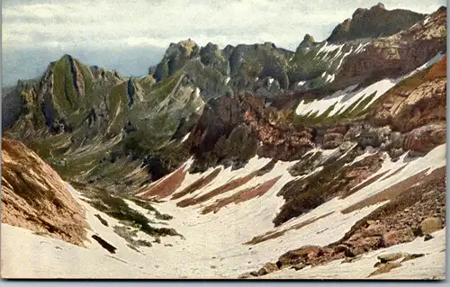 43752 - Künstlerkarte - Am Aufstieg z. Säntis , Blick auf Marwies u. Hundstein Freiheit - nicht gelaufen