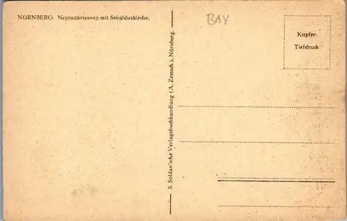43767 - Deutschland - Nürnberg , Neptunbrunnen mit Sebalduskirche - nicht gelaufen