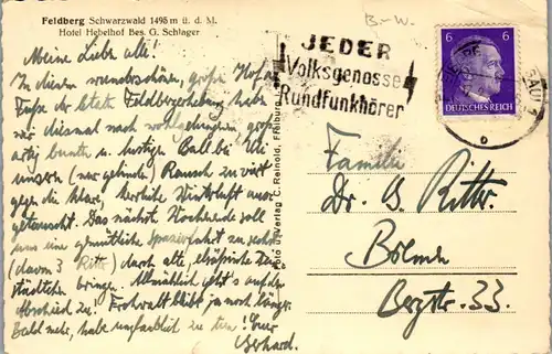 43828 - Deutschland - Feldberg , Hotel Hebelhof , Bes. G. Schlager , Schwarzwald - gelaufen