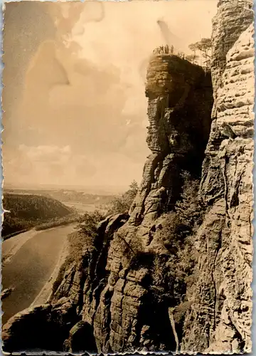 43866 - Deutschland - Bischofswerda , Basteifelsen , Sächsische Schweiz - gelaufen 1958