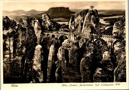 43876 - Deutschland - Bastei , Basteibrücke mit Lilienstein , Sächsische Schweiz - nicht gelaufen