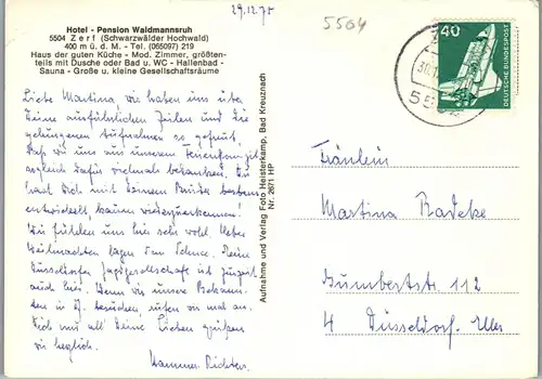 43939 - Deutschland - Zerf , Hotel Pension Waidmannsruh - gelaufen 1975