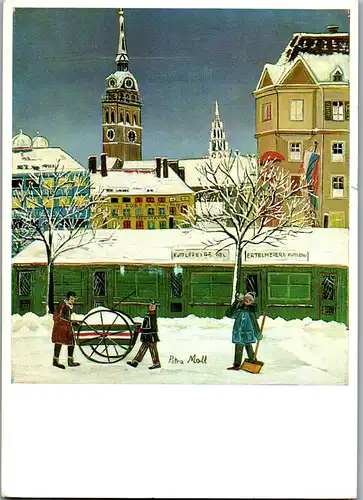 44051 - Künstlerkarte - München , Viktualienmarkt im Winter , Petra Moll - gelaufen 1970