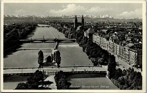 44076 - Deutschland - München , Isarpartie mit Gebirge - gelaufen 1939