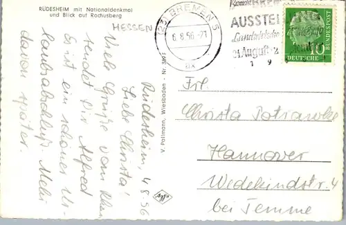 44093 - Deutschland - Rüdesheim a. Rhein , Nationaldenkmal und Blick auf Rochusberg - gelaufen 1956